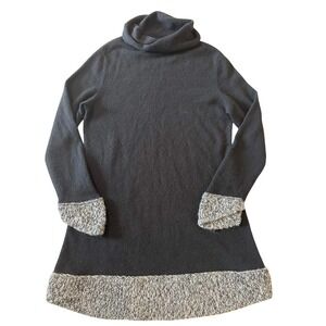 Magaschoni 100% Cashmere Tunic Sweater Dress Small Black Marled Knit Trim Soft